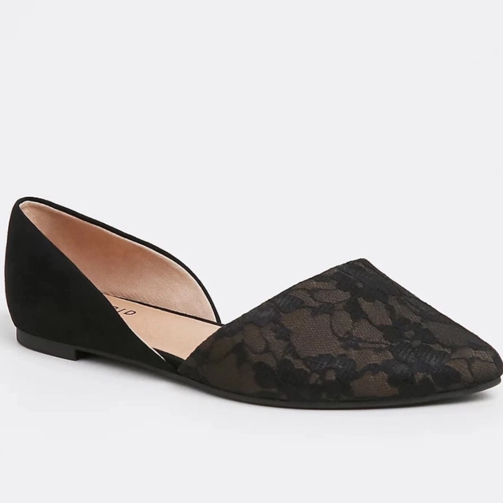 Torrid Black Lace Pointed Toe DOrsay Floral Mesh Dress Flats Women's Size 9